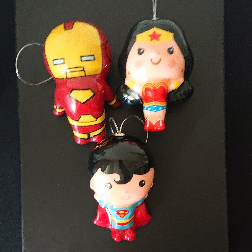 Superhero Christmas Ornaments Set - Iron Man, Superman, Wonder Woman